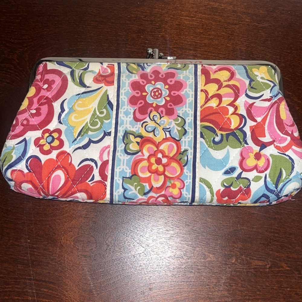 Vera Bradley HOPE GARDEN Double Kiss Lock Quilted Red Pink Floral Wallet Clutch
